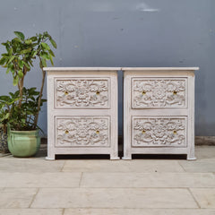 Hand Carved Solid Wood Bedsides Tables - set of 2