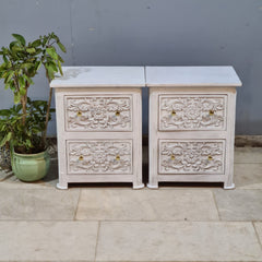 Hand Carved Solid Wood Bedsides Tables - set of 2