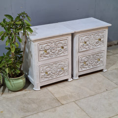 Hand Carved Solid Wood Bedsides Tables - set of 2