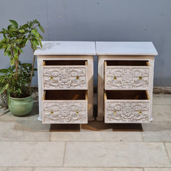 Hand Carved Solid Wood Bedsides Tables - set of 2