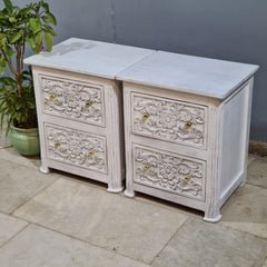 Hand Carved Solid Wood Bedsides Tables - set of 2