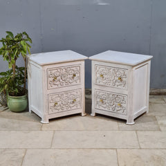 Hand Carved Solid Wood Bedsides Tables - set of 2