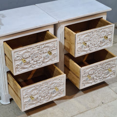 Hand Carved Solid Wood Bedsides Tables - set of 2