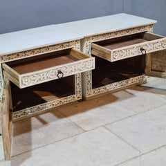 Hand Carved Solid Wood Bedsides Table - set of 2