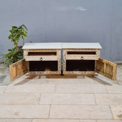 Hand Carved Solid Wood Bedsides Table - set of 2