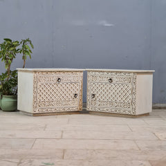 Hand Carved Solid Wood Bedsides Table - set of 2
