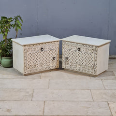 Hand Carved Solid Wood Bedsides Table - set of 2