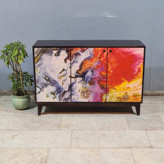 Avalon Indian Solid Wood Printed 3 Door Sideboard Nat