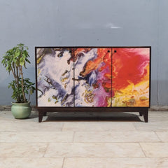 Avalon Indian Solid Wood Printed 3 Door Sideboard Nat