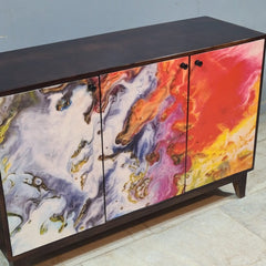 Avalon Indian Solid Wood Printed 3 Door Sideboard Nat