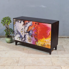 Avalon Indian Solid Wood Printed 3 Door Sideboard Nat