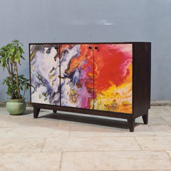 Avalon Indian Solid Wood Printed 3 Door Sideboard Nat