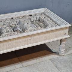 Hand Carved Vintage Door Style Solid Wood Coffee Table