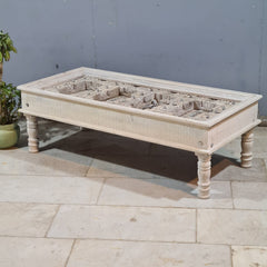 Hand Carved Vintage Door Style Solid Wood Coffee Table