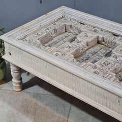 Hand Carved Vintage Door Style Solid Wood Coffee Table