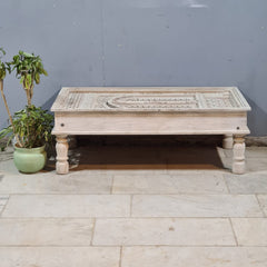 Hand Carved Vintage Door Style Solid Wood Coffee Table