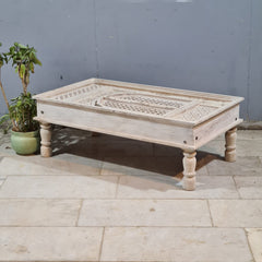 Hand Carved Vintage Door Style Solid Wood Coffee Table