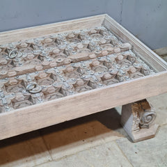 Hand Carved Vintage Door Style Solid Wood Coffee Table