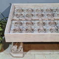Hand Carved Vintage Door Style Solid Wood Coffee Table