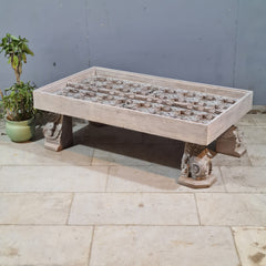 Hand Carved Vintage Door Style Solid Wood Coffee Table