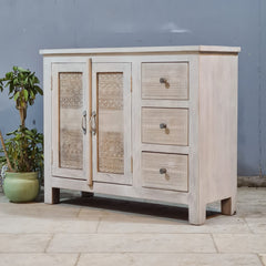 Handmade Solid Hard Wood Carved Sideboard White