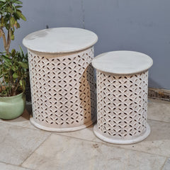 Bristol Bamileke Hand Carved Indian Solid Wood Round Coffee Table Set