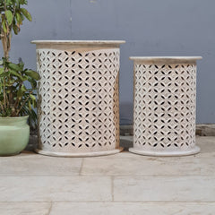 Bristol Bamileke Hand Carved Indian Solid Wood Round Coffee Table Set