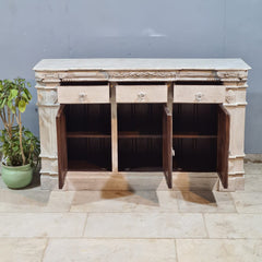 Handmade Solid Hard Wood Carved Sideboard White