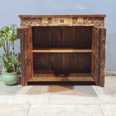 Vintage Old Door Hand Carved Solid Wood Buffet Sideboard