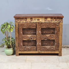 Vintage Old Door Hand Carved Solid Wood Buffet Sideboard