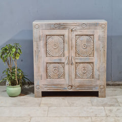 Vintage Old Door Hand Carved Solid Wood Buffet Sideboard