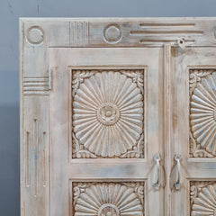Vintage Old Door Hand Carved Solid Wood Buffet Sideboard
