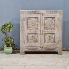 Vintage Old Door Hand Carved Solid Wood Buffet Sideboard