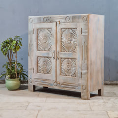 Vintage Old Door Hand Carved Solid Wood Buffet Sideboard