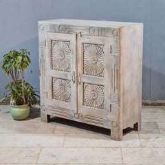 Vintage Old Door Hand Carved Solid Wood Buffet Sideboard