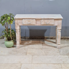 Wooden Solid Mango Wood Hand Made Console with 2 Drawers Table