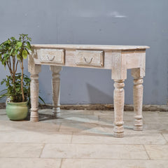 Wooden Solid Mango Wood Hand Made Console with 2 Drawers Table