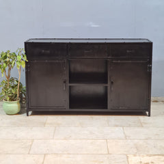Industrial Wood & Metal Sideboard Cabinet – Rustic Mixed Material Storage Console with Drawers | Modern Loft Farmhouse Furniture