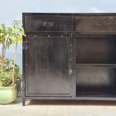 Industrial Wood & Metal Sideboard Cabinet – Rustic Mixed Material Storage Console with Drawers | Modern Loft Farmhouse Furniture