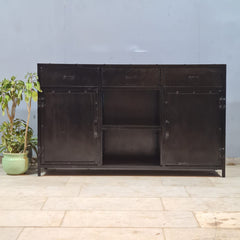 Industrial Wood & Metal Sideboard Cabinet – Rustic Mixed Material Storage Console with Drawers | Modern Loft Farmhouse Furniture