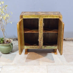 Vintage Reclaimed Wood Accent Cabinet – Handmade Rustic Storage Cabinet with Patchwork Wooden Detailing