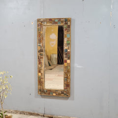 Vintage Reclaimed Wood Floor Mirror – Handmade Rustic Mosaic Frame Mirror with Multi-Color Wooden Detailing