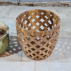 Vintage Natural Wooden Planter Cover – Handcrafted Bohemian Lattice Basket for Indoor Plants & Decor