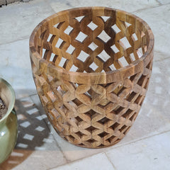 Vintage Natural Wooden Planter Cover – Handcrafted Bohemian Lattice Basket for Indoor Plants & Decor
