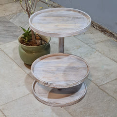 Handcrafted Multi-Tier Wooden Side Table – Rustic Solid Wood Display Stand & Accent Table for Living Room Decor