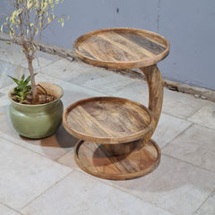 Handcrafted Multi-Tier Wooden Side Table – Natural Solid Wood Display Stand & Accent Table for Living Room Decor