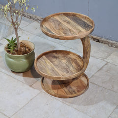 Handcrafted Multi-Tier Wooden Side Table – Natural Solid Wood Display Stand & Accent Table for Living Room Decor