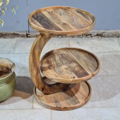Handcrafted Multi-Tier Wooden Side Table – Natural Solid Wood Display Stand & Accent Table for Living Room Decor