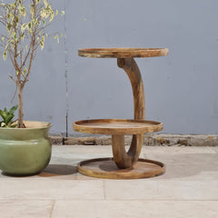 Handcrafted Multi-Tier Wooden Side Table – Natural Solid Wood Display Stand & Accent Table for Living Room Decor