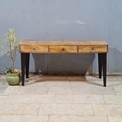 Solid Wood Writing Desk with Drawers – Rustic Handmade Wooden Console Table | Modern Farmhouse Office Desk